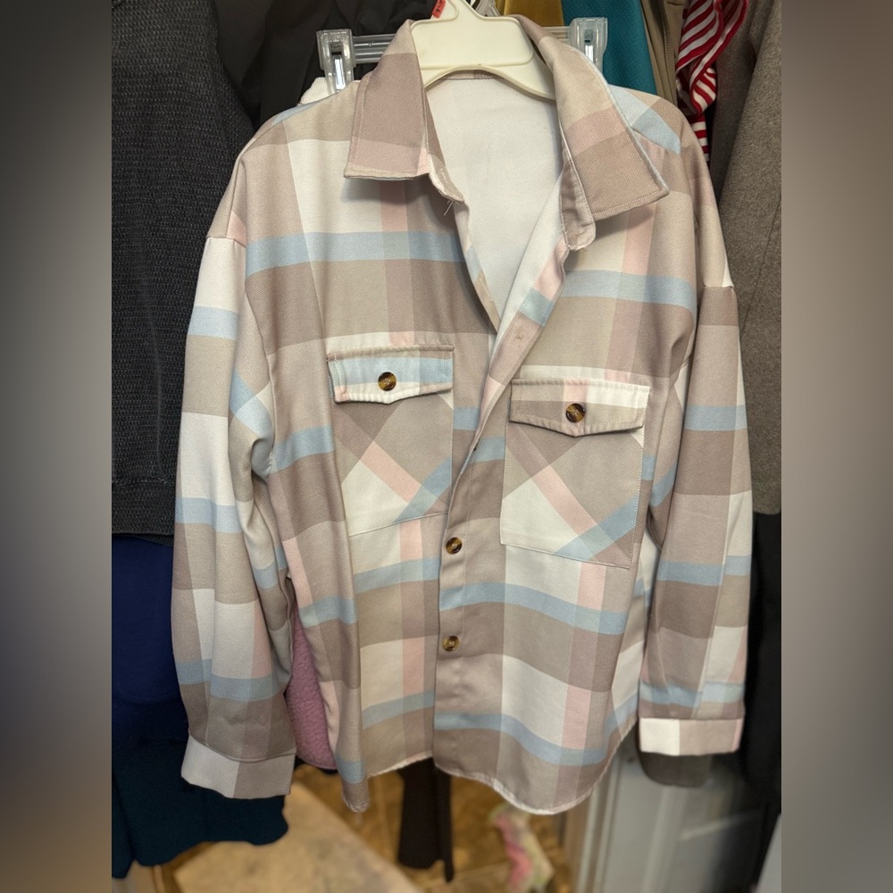 Plaid Button Down Shirt - Beige and Blue